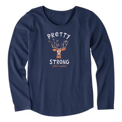 Life is Good Girls Pretty Strong Deer Long Sleeve Crusher Tee Drkstblue