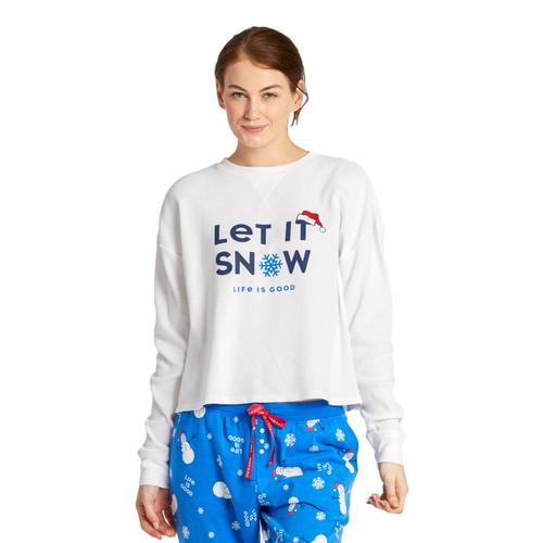 Life is Good Women's Let it Snowflake Thermal Long Sleeve Sleep Tee Snowwhite