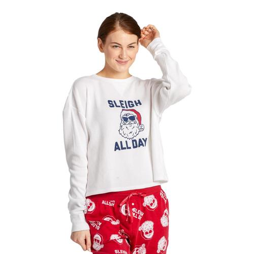 Life is Good Women's Sleigh All Day Thermal Long Sleeve Sleep Tee Santawhite