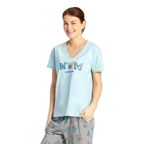 Life is Good Women's Happy Butterflies Snuggle Up Relaxed Sleep Vee Beachblue