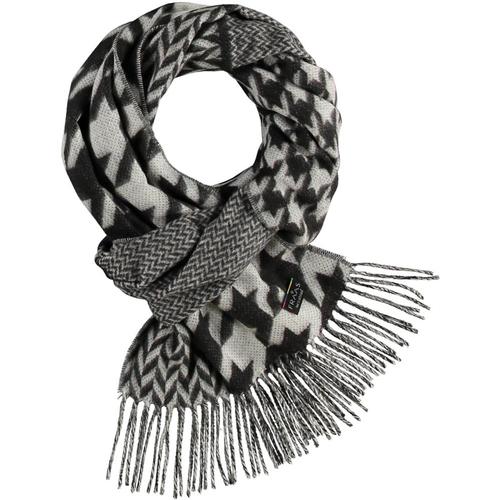 V. Fraas Patchwork Houndstooth Woven Cashmink Scarf Blkwht_990