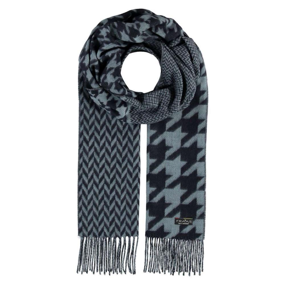 V. Fraas Patchwork Houndstooth Woven Cashmink Scarf NAVY_590