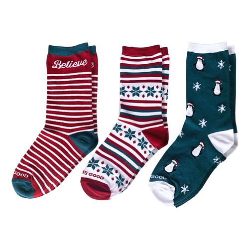 Life is Good Women's Holiday Crew Socks 3-Pack Holiday