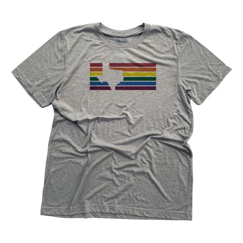 Gusto Tees Men's Texas Stripes Rainbow T-Shirt Grey