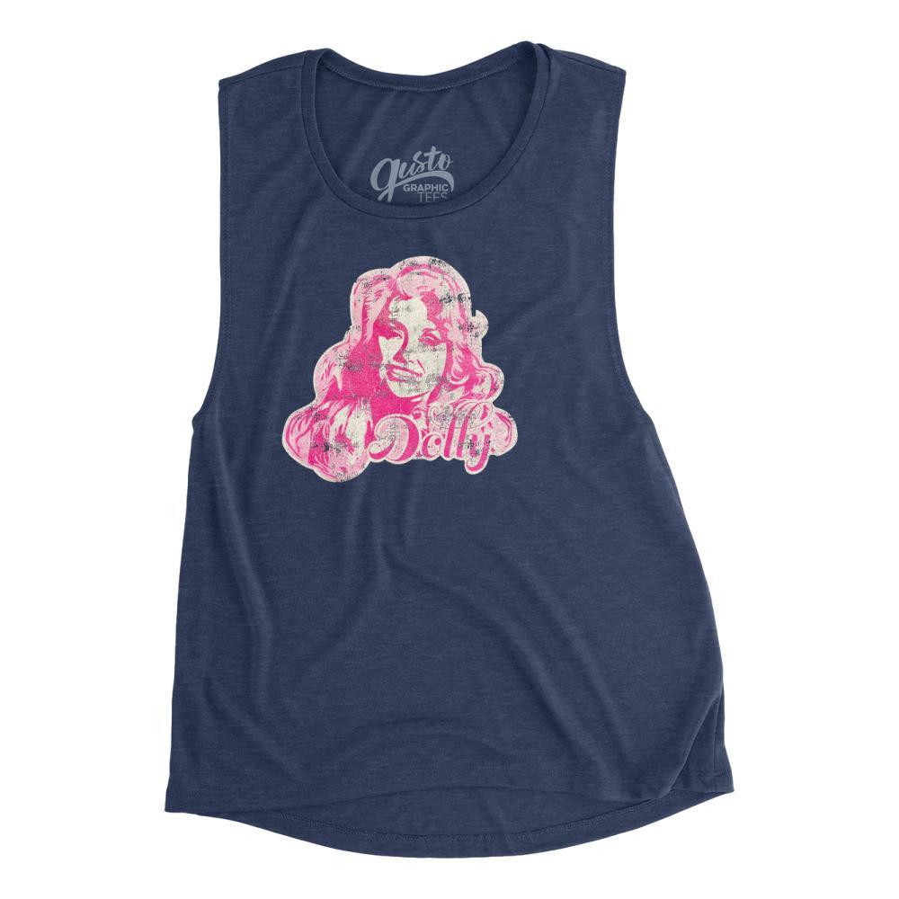 Gusto Tees Women's Dolly Graphic Muscle Tank NAVY