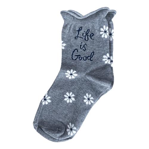 Life is Good Women's Anklet Socks Daisies Heathrgrey