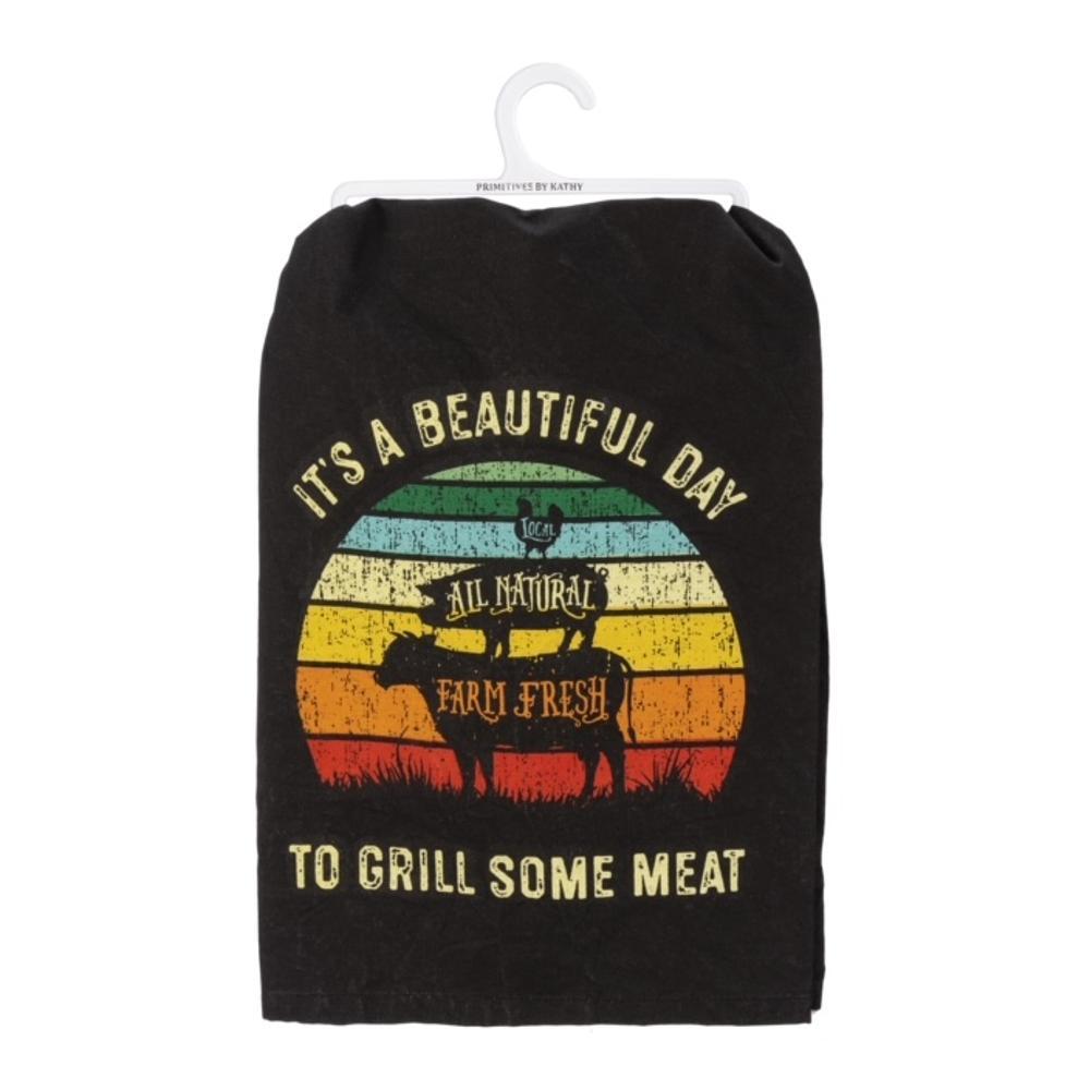  Primitives By Kathy Dish Towel - A Beautiful Day To Grill Some Meat