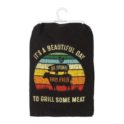 Primitives by Kathy Dish Towel - A Beautiful Day To Grill Some Meat