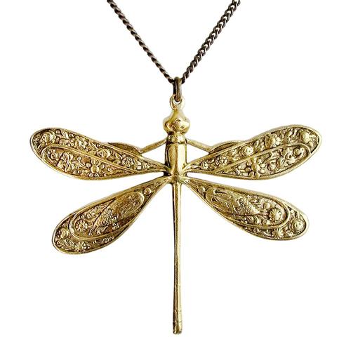 Ornamental Things Golden Dragonfly Necklace Brass