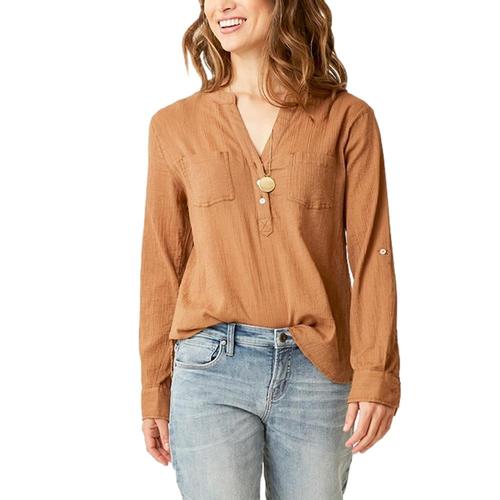 Carve Designs Women's Dylan Gauze Shirt Saddle_218