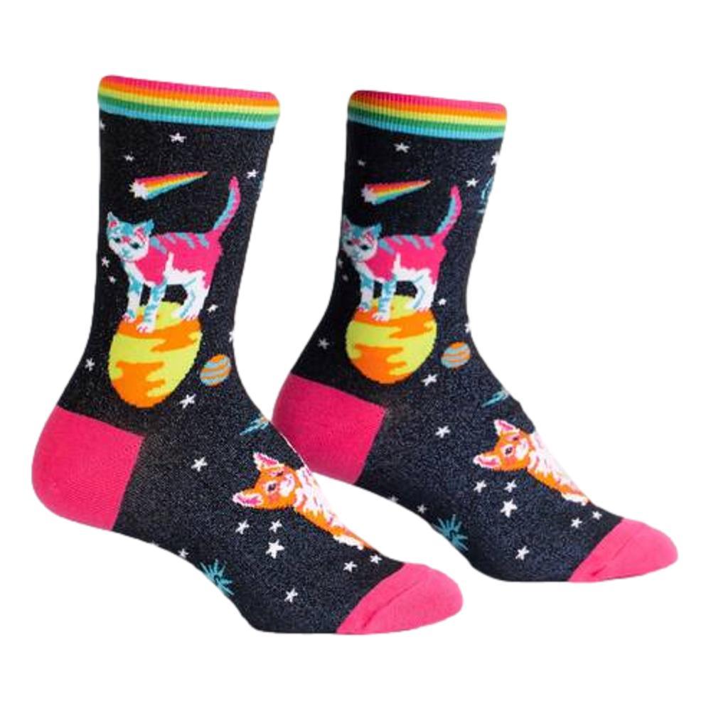 Sock It to Me Women's Space Cats Shimmer Crew Socks BLACK