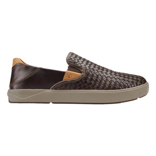 OluKai Men's Lae'ahi Lauhala Leather Slip-On Sneakers Dkwood_6363