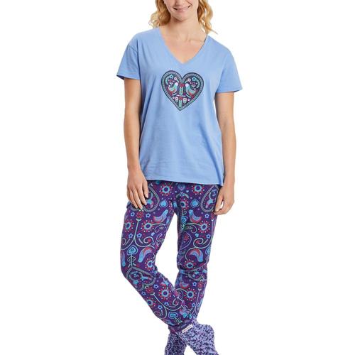 Life is Good Women's Folklore Heart Snuggle Up Relaxed Sleep Vee Cornflblue