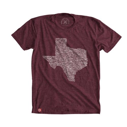 Tumbleweed Texstyles Unisex Texas Towns T-Shirt Maroon