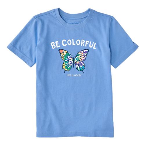 Life is Good Kids Be Colorful Tie Dye Butterfly Crusher T-Shirt Cornblue