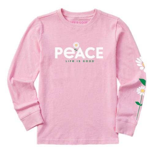 Life is Good Girl's Peace Daisies Long Sleeve Crusher T-Shirt Happypink