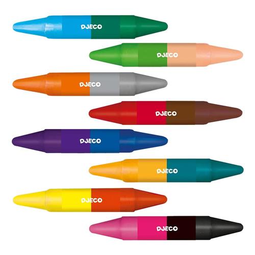 Djeco 8 Twin Double-Ended Crayons for Little Hands