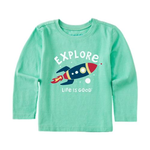 Life is Good Toddler Explore Rocket Long Sleeve Crusher Tee Sprmntgrn