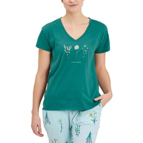 Life is Good Women's Detailed Wildflowers Snuggle Up Relaxed Sleep Vee Sprucgreen