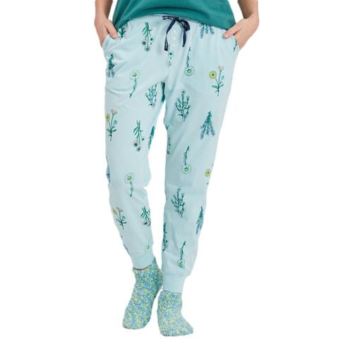 Life is Good Women's Detailed Wildflowers Pattern Snuggle Up Sleep Joggers Beachblue