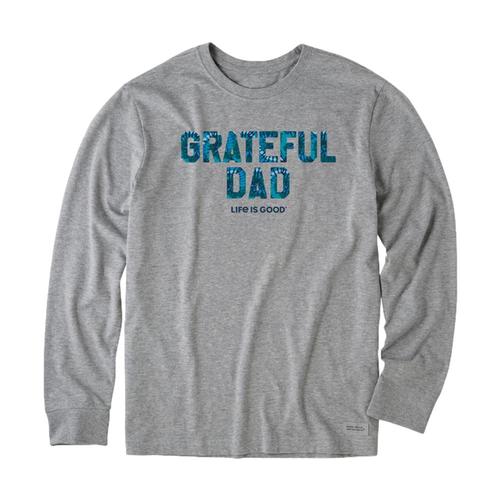 Life is Good Men's Grateful Dad Tie Dye Long Sleeve Crusher-Lite Tee Hthrgray