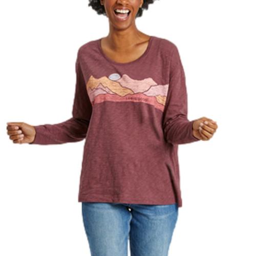 Life is Good Women's Life Isn't Perfect Mountains LIG Relaxed Fit Long Sleeve Slub Tee Mahoganybrown