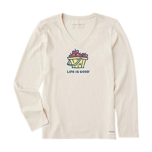 Life is Good Women's Basket of Apples Long Sleeve Crusher Vee Puttywhite