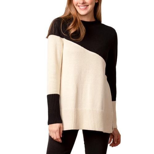 Habitat Women's Colorblock Funnel Neck Sweater Blackwhite