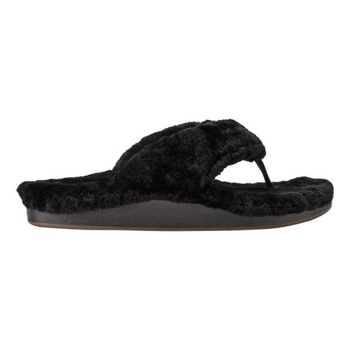 Olukai Women's Kipe'a Heu Fuzzy Slipper Sandals Black_4040