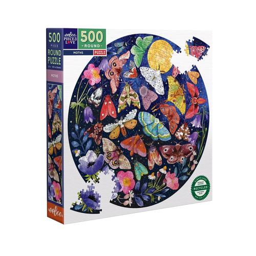 eeBoo Moths 500 Piece Round Jigsaw Puzzle