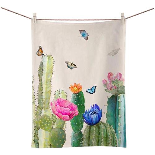 Greenbox Bright Cactus Blooms Tea Towel