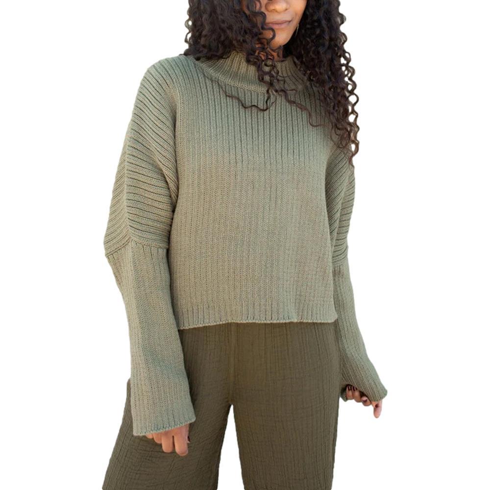 Honest Cotton Women's Mock Neck Crop Sweater OLIVE