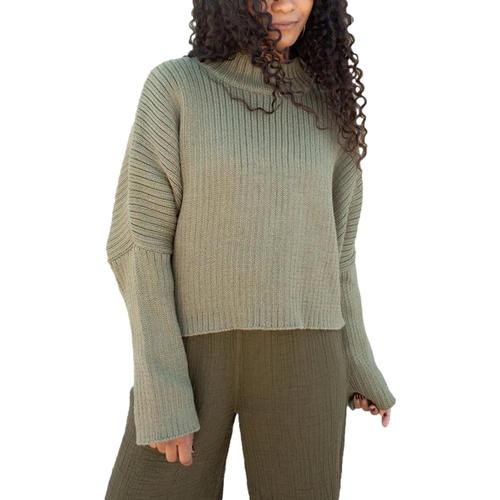 Honest Cotton Women's Mock Neck Crop Sweater Olive