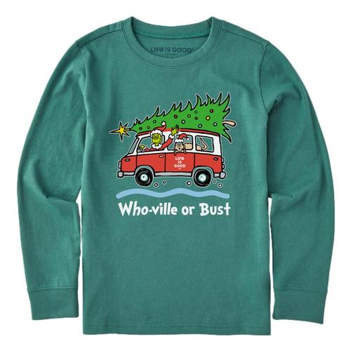 Life is Good Kids Grinch and Max Who-Ville or Bust Long Sleeve Crusher Tee Sprucegrn