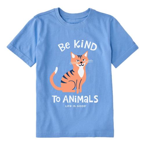 Life is Good Kids Be Kind Cat Crusher Tee Cornblue
