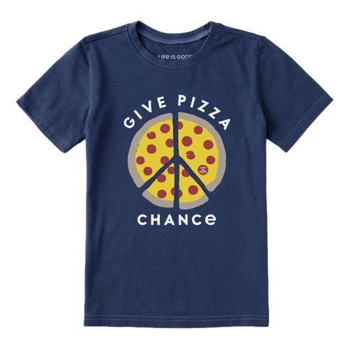 Life is Good Kids Give Pizza Chance Crusher Tee Drkblue
