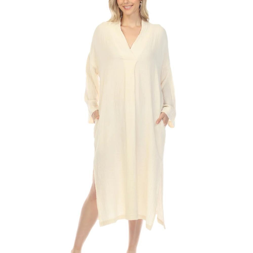 Honest Cotton Women's Long Sleeve Tulum Dress CREAM