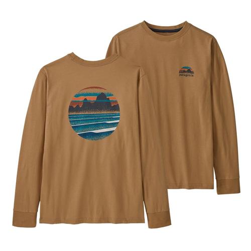 Patagonia Kids Long-Sleeved ROC Cotton Cotton Skyline Stencil T-Shirt Grbrown_grbn