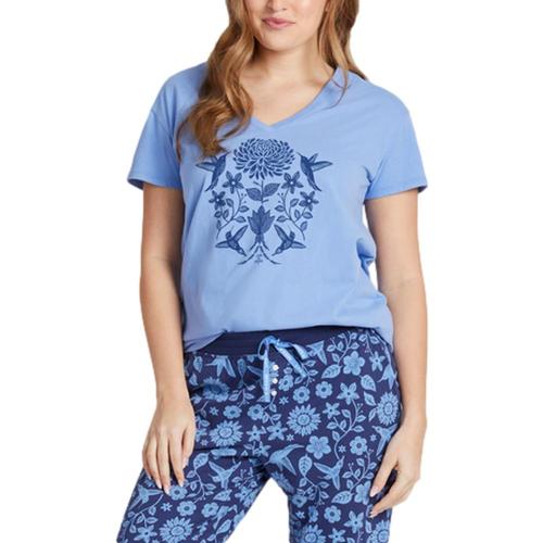 Life is Good Women's Hummingbirds Mirror Snuggle Up Relaxed Sleep Vee Blue_flowe