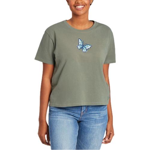Life is Good Women's Butterfly Flutter Boxy Crusher Tee Mossgreen