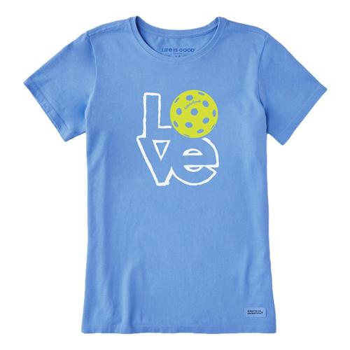 Life is Good Women's Love Pickleball Short Sleeve Crusher Tee CORNFLWRBLUE