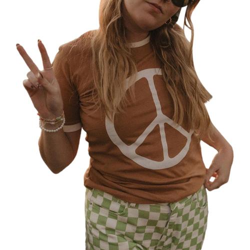 The Bee & The Fox Women's Peace Sign Fitted Ringer T-Shirt Oatmeal