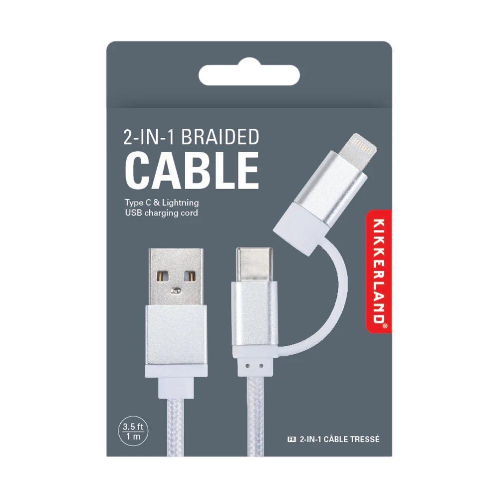  Kikkerland Silver 2- In- 1 Braided Cable