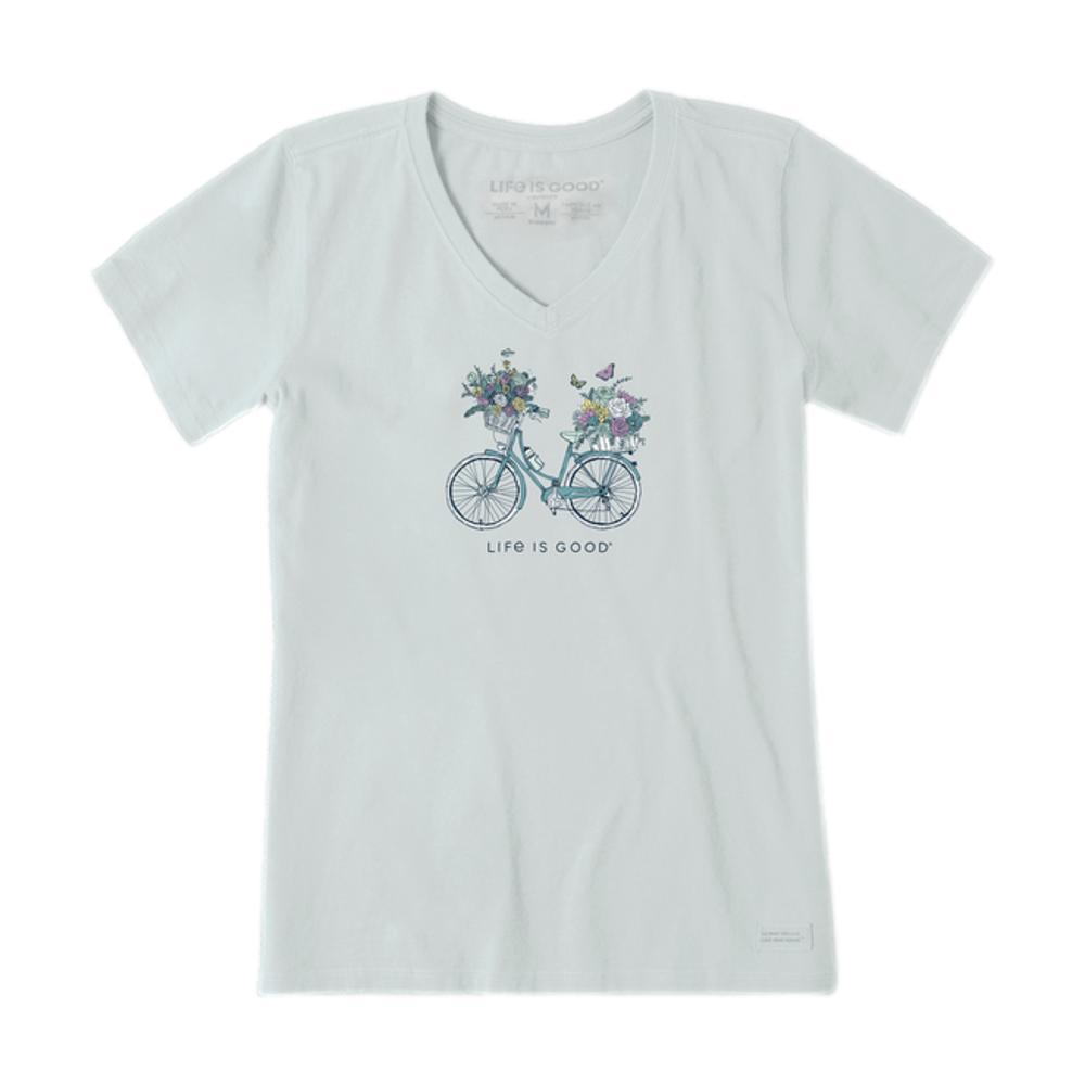 Life is Good Women's Bike Flower Baskets Short Sleeve Crusher Vee FOGGRAY