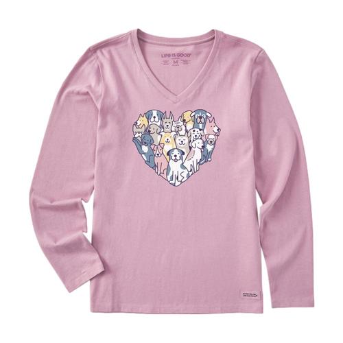 Life is Good Women's Heart of Dogs Long Sleeve Crusher-LITE Vee Violetpurple