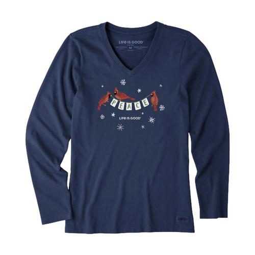 Life is Good Women's Peace Cardinals Long Sleeve Crusher Vee Darkestblue