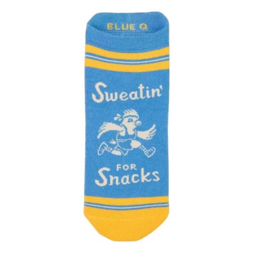 Blue Q Sweatin' For Snacks Sneaker Socks Blue.Yellow