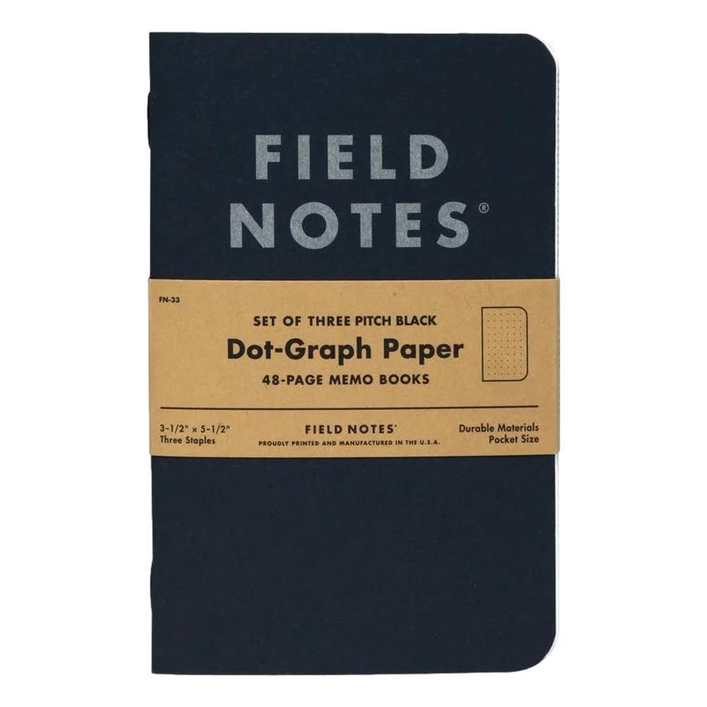  Field Notes Pitch Black Dot- Graph Memo Book 3- Pack