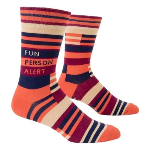Blue Q Men's Fun Person Alert Crew Socks Stripes