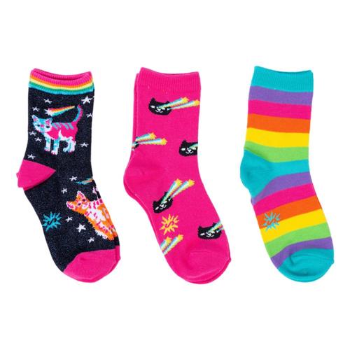 Sock It To Me Kids Space Cats Crew Socks 3-Pack Pnkblkrain